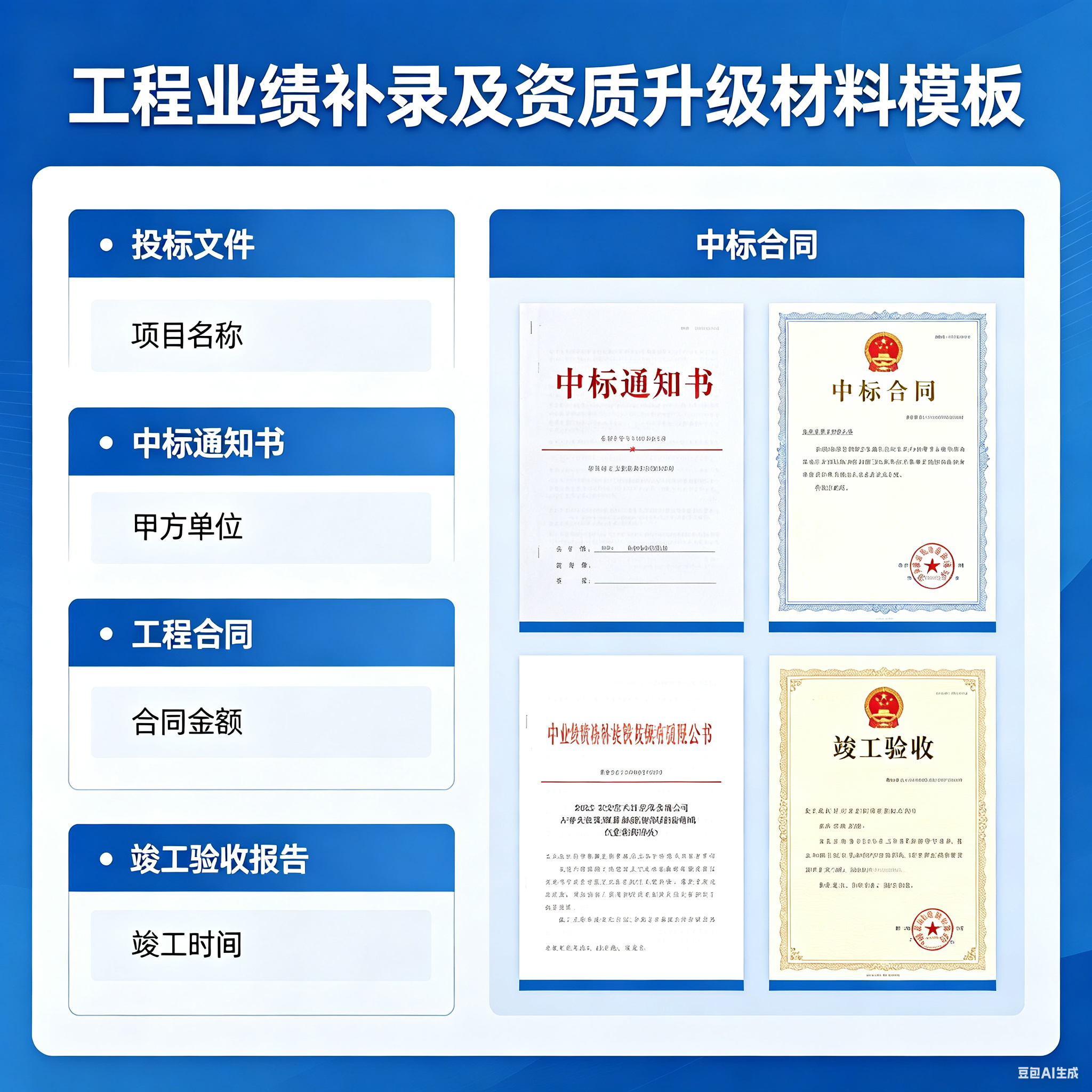 投标中标工程业绩补录定制资质升级工程材料模板中标合同竣工验收