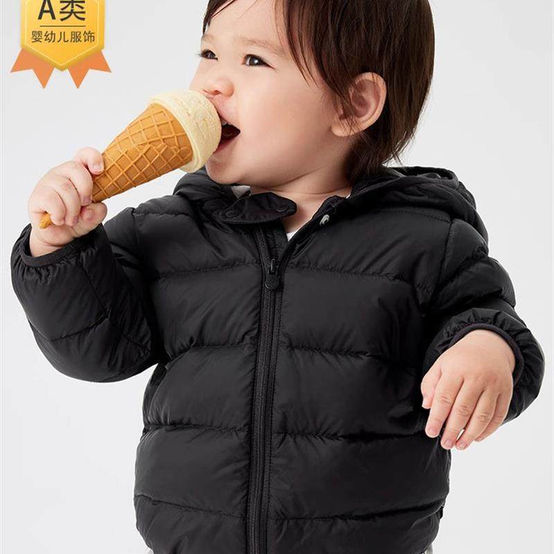 儿童轻薄款羽绒服男款女童高充绒量内胆外套新款保暖冬季黑色连