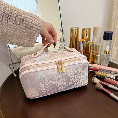 便携式精致化妆包大容量手提国风女旅行洗漱包立体不塌收纳