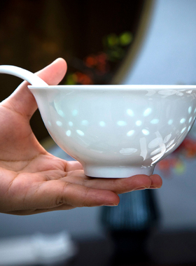 景德镇玉柏玲珑瓷器单件手工轻奢创意碗碟家用瓷器手工玲珑瓷送礼