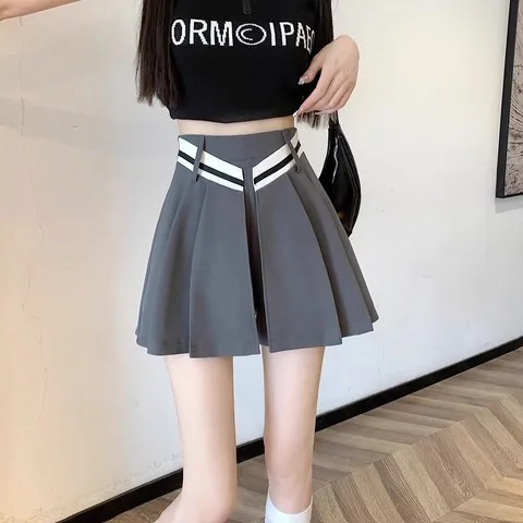 阔腿短裤裙女百褶裙裤不规则热裤辣妹西装高腰休闲A字设计感夏季