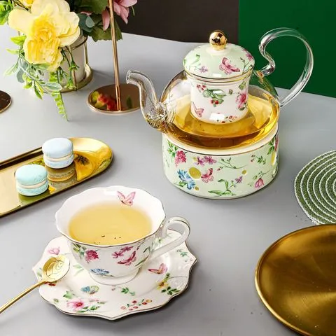 下午茶茶具乔迁欧式骨瓷带温茶炉轻奢节日礼花茶婚庆陶瓷礼品,餐饮具,茶具礼盒,淘宝优惠券,粉丝福利购,淘宝优惠卷