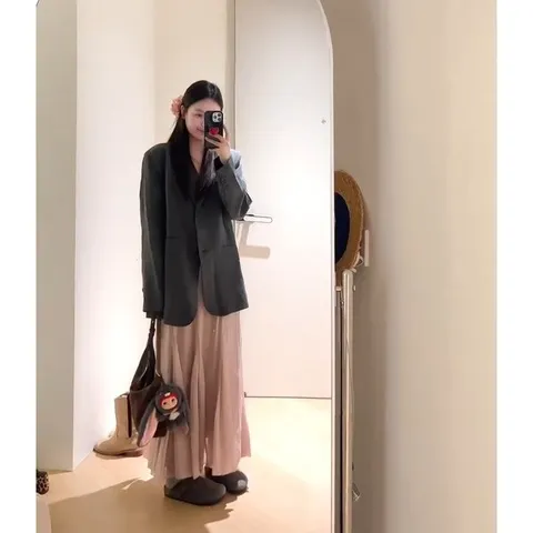 连衣裙子吊带收腰法式外套气质西装灰色套装长袖高级感