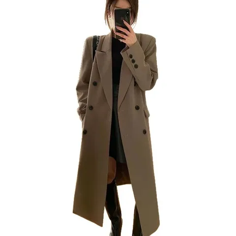 英伦风2025外套修身西装西服女新款休闲风衣长款春秋中长款大衣