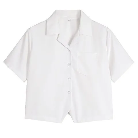 正版上衣女衬衣基础款开襟衬衫短袖短款裙奶白jk制服