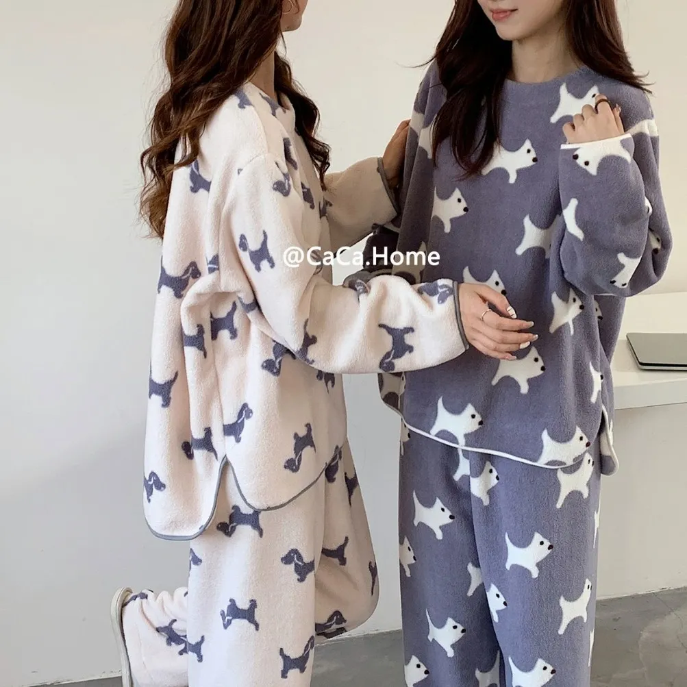 秋冬新款加绒睡衣女套装