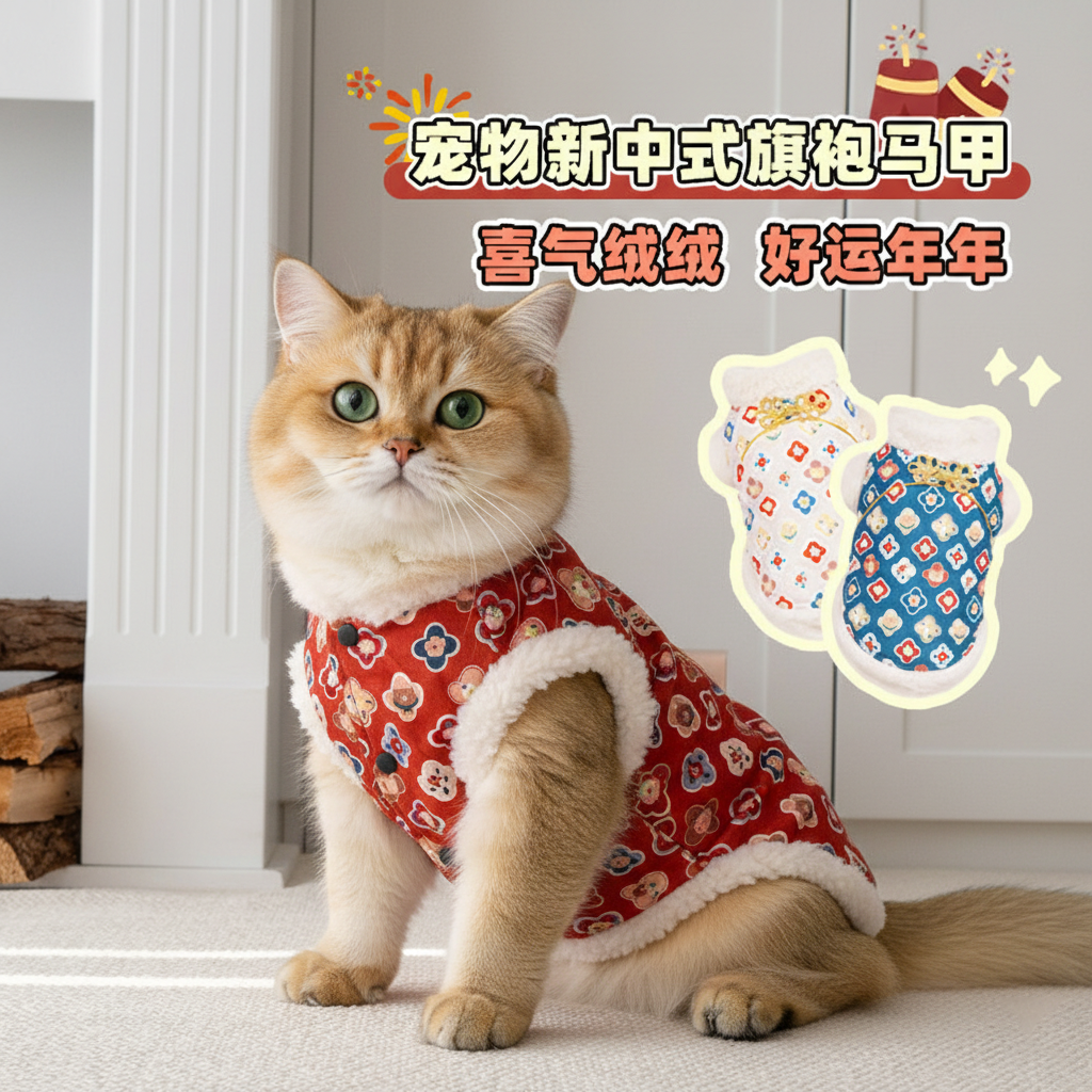 趣派宠物猫咪新年冬季保暖衣服狗狗过年加绒厚马甲喜庆红花棉袄,宠物/宠物食品及用品,猫宠物服装/雨衣（新）,淘宝优惠券,粉丝福利购,淘宝优惠卷