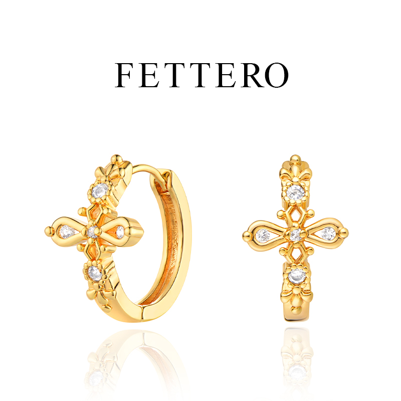 金色十字架耳环男女同款高级感