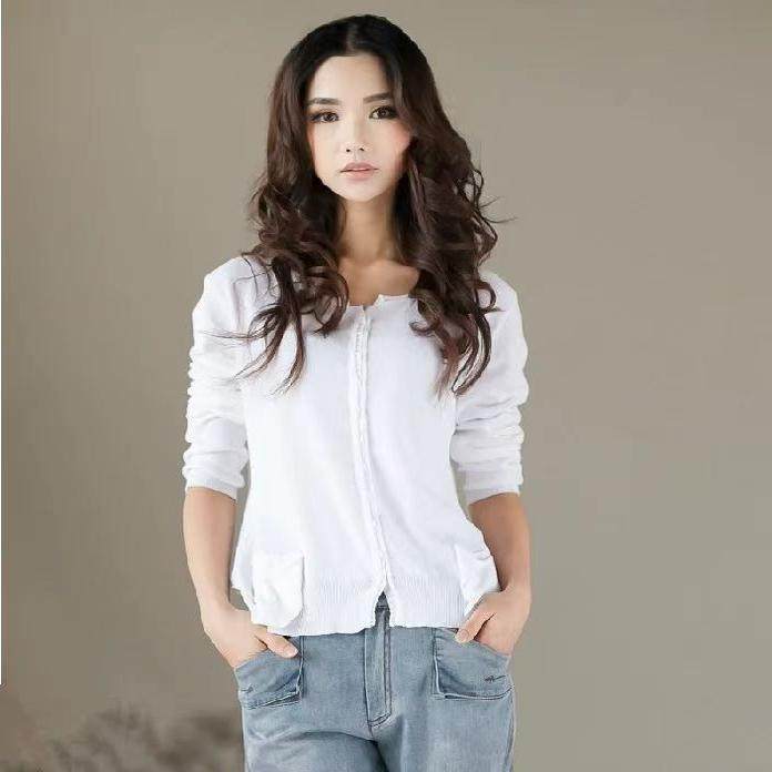 麦素2025春秋新款韩版简约休闲女式纯棉长袖针织衫毛衣潮