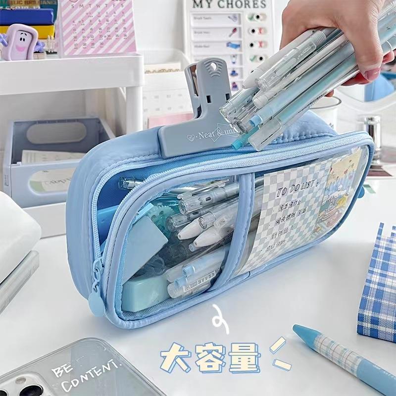 翻盖双层透明笔袋大容量ns日系女孩铅笔袋防水文颜具袋初i中高值学生の铅86a36bbb笔盒男孩笔盒女生小学生文
