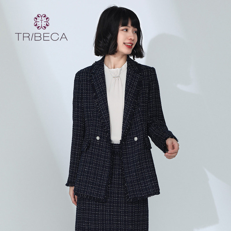 TRIBECA翠贝卡商场同款收腰休闲女百搭格子修身西服小香风小西装,女装/女士精品,西装,淘宝优惠券,粉丝福利购,淘宝优惠卷
