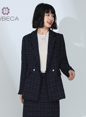 TRIBECA翠贝卡商场同款收腰休闲女百搭格子修身西服小香风小西装