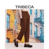 翠贝卡商场同款 休闲百搭咖啡色简约通勤垂感直筒纯色长裤 女