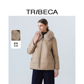 休闲百搭短款 TRIBECA翠贝卡新款 商场同款 绵羊皮狐狸毛领皮羽绒服