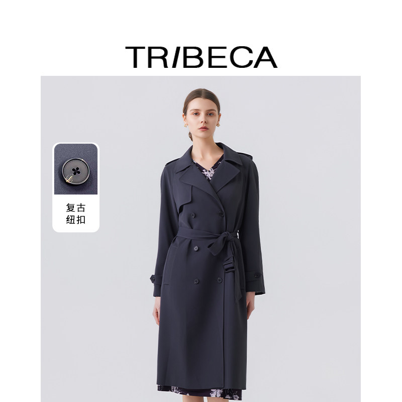 翠贝卡女收腰系带风衣外套