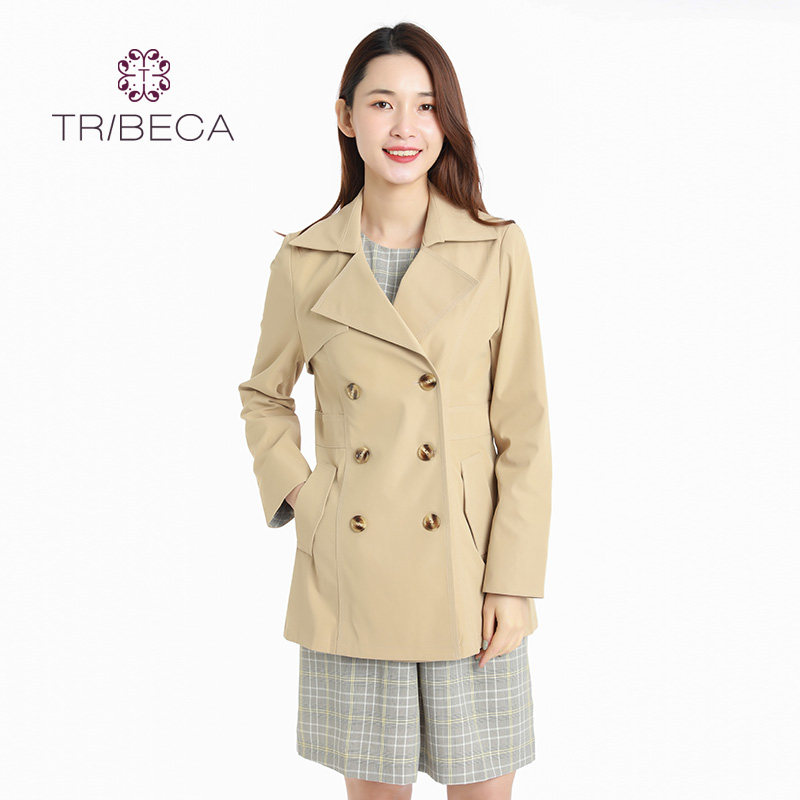 翠贝卡英伦风双排扣风衣女