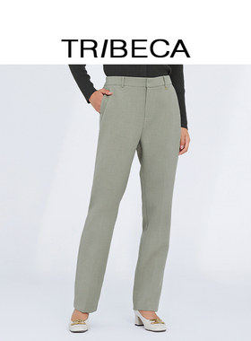 TRIBECA/翠贝卡2024秋新款商场同款绿色高腰商务通勤直筒西裤长裤
