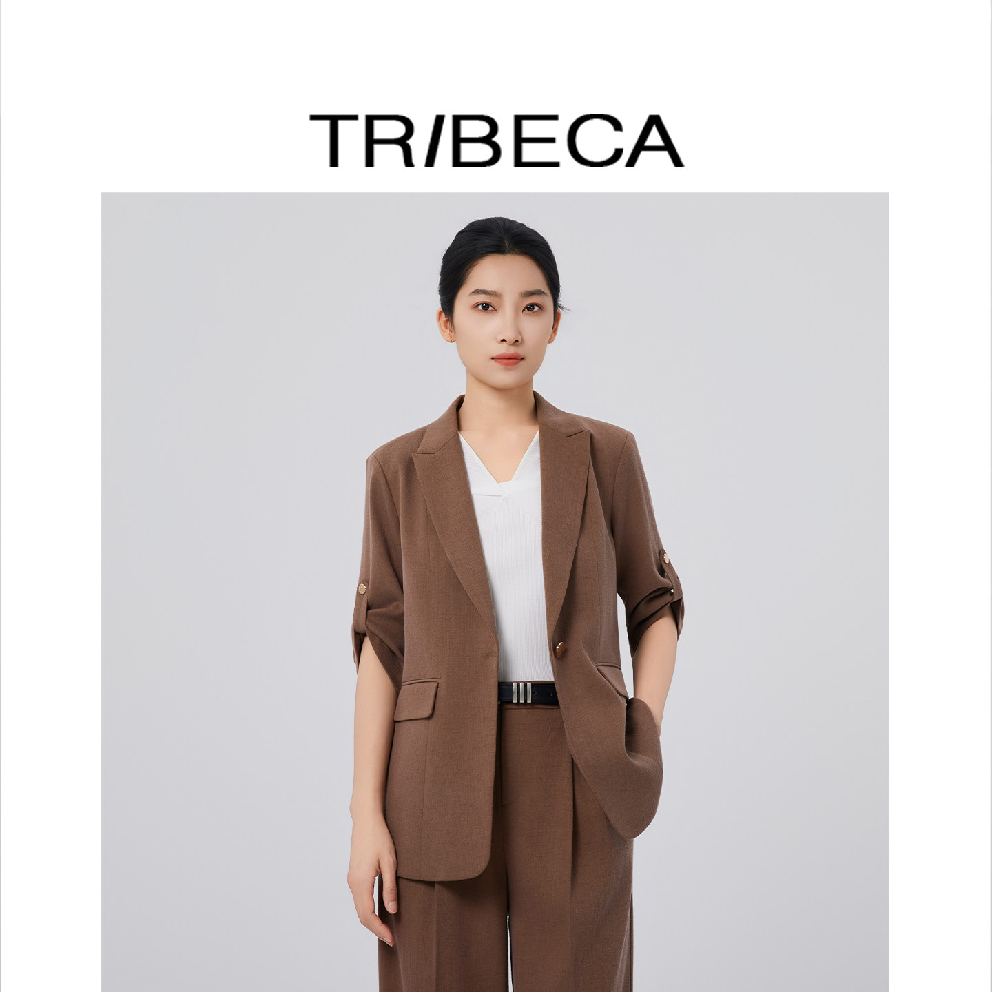 翠贝卡商务通勤收腰五分袖西装女