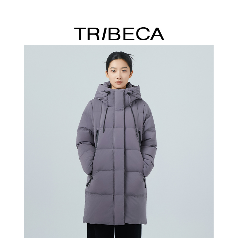 中长款羽绒服穿纯色连帽