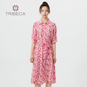 TRIBECA/翠贝卡2024夏季新款商场同款休闲优雅衬衫领桑蚕丝连衣裙