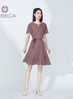 TRIBECA翠贝卡夏红色碎花时尚气质短袖女连衣裙