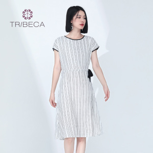 TRIBECA翠贝卡夏季商场同款女士短袖收腰条纹连衣裙