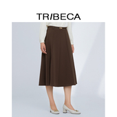 TRIBECA 半身裙 咖啡色A字女复古中长款 翠贝卡2024秋新款 商场同款