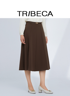 TRIBECA/翠贝卡2024秋新款商场同款咖啡色A字女复古中长款半身裙