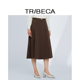 TRIBECA 半身裙 咖啡色A字女复古中长款 翠贝卡2024秋新款 商场同款