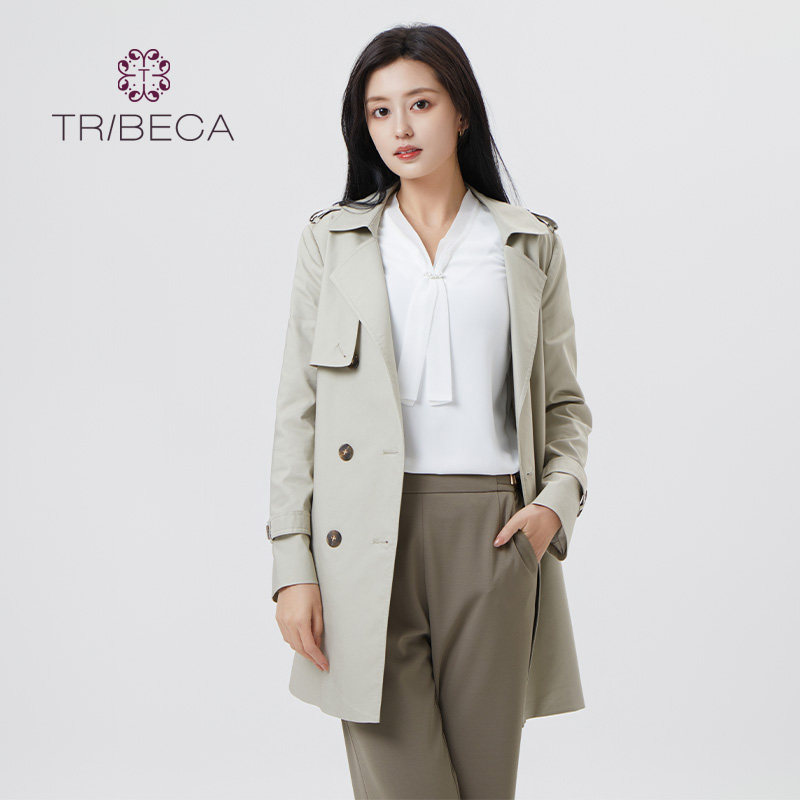 TRIBECA翠贝卡商场同款春季新款女中款双排扣风衣