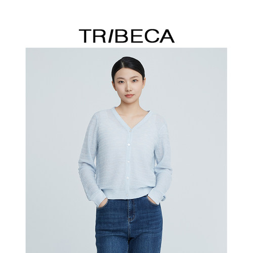 翠贝卡V领开衫女长袖针织衫休闲
