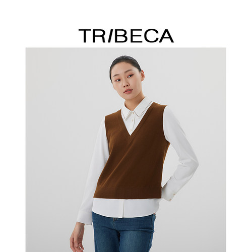TRIBECA翠贝卡衬衫领套头假两件