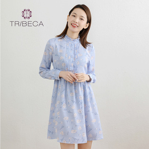 TRIBECA翠贝卡春秋商场同款气质中长款小碎花连衣裙