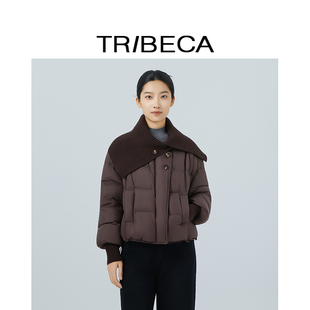 TRIBECA翠贝卡2025冬新款商场同款针织围巾保暖通勤短款羽绒服女