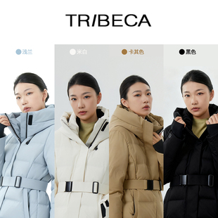 TRIBECA/翠贝卡冬季新款商场同款鹅绒连帽修身加厚女保暖羽绒服