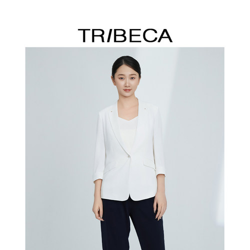TRIBECA翠贝卡2025春季新款商场同款女七分袖一粒扣白色小西服