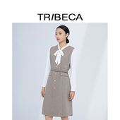 TRIBECA 连衣裙 浅咖色收腰拼接飘带长袖 翠贝卡2024秋新款 商场同款