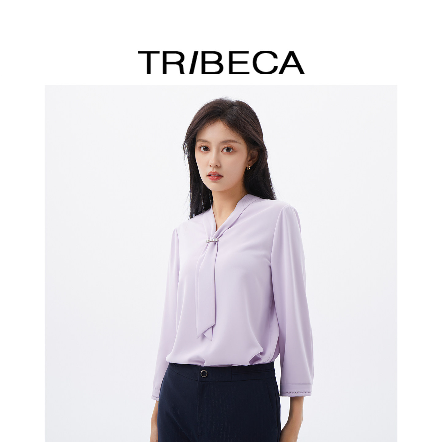 TRIBECA/翠贝卡通勤飘带衬衫女长袖百搭上衣