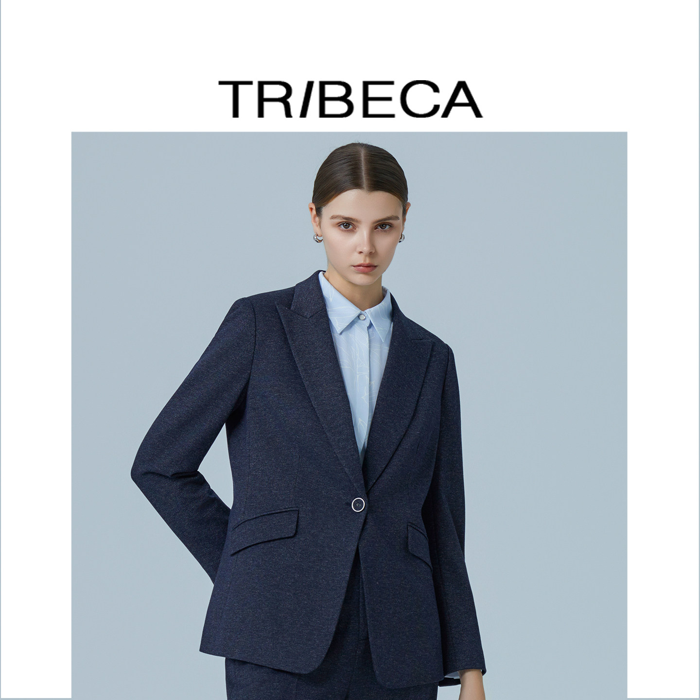 TRIBECA翠贝卡2025秋新款商场同款通勤职业灰蓝女百搭气质西服