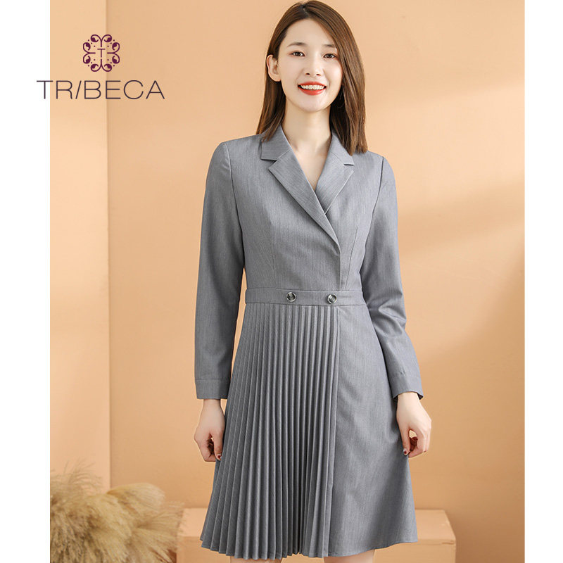 TRIBECA翠贝卡商场同款女时尚纯色中长款西装连衣裙