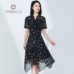 TRIBECA翠贝卡夏季商场同款女士修身雪纺短袖连衣裙