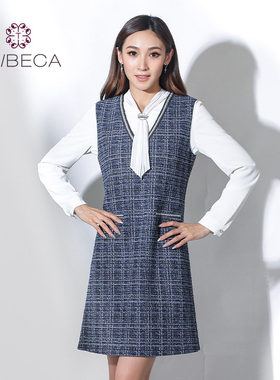 TRIBECA翠贝卡商场同款秋小香风中长款无袖连衣裙女