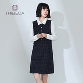 TRIBECA翠贝卡商场同款 秋女小香风拼接长袖 连衣裙
