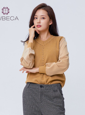 TRIBECA翠贝卡商场同款秋季休闲百搭拼接长袖针织衫