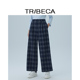 女阔腿裤 TRIBECA翠贝卡2025秋冬新款 格子直筒显瘦阔腿休闲长裤 子