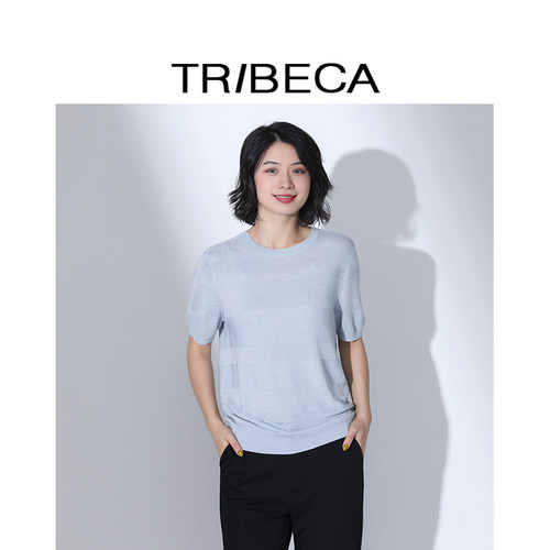 秋季新款女百搭圆领针织短袖