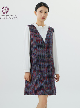 TRIBECA翠贝卡商场同款秋冬格纹新款女士小香风字连衣裙