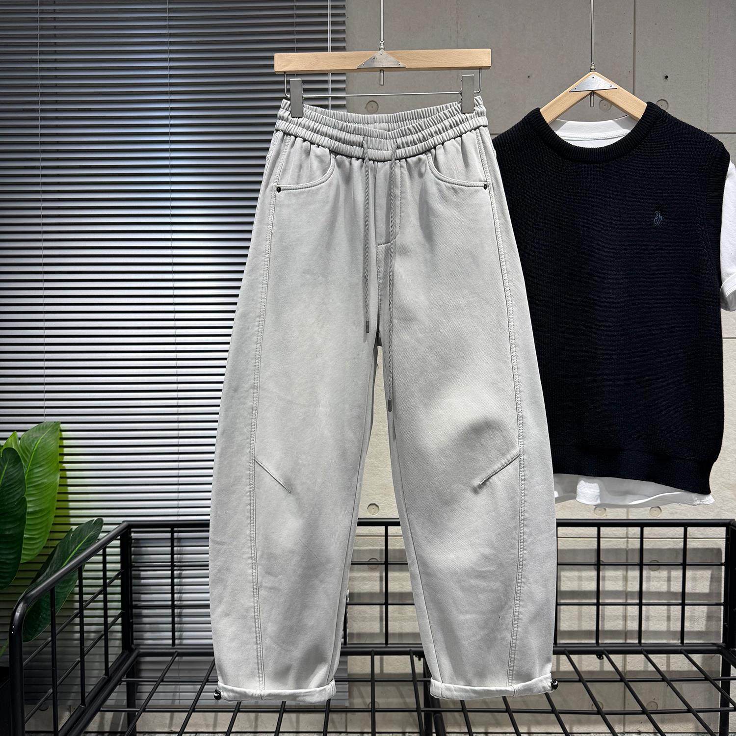 潮牌垂感加绒牛仔裤男冬季新款美式痞帅阔腿直筒裤休闲宽松弯刀裤