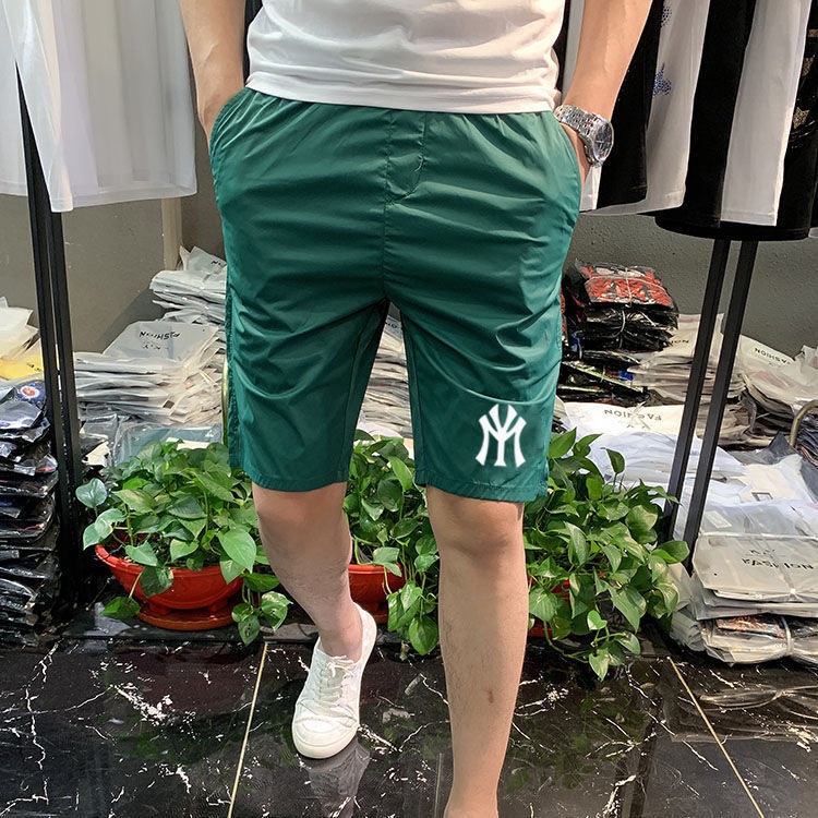 潮牌日系简约冰丝速干短裤男网红五分裤休闲沙滩裤半截裤百搭中裤