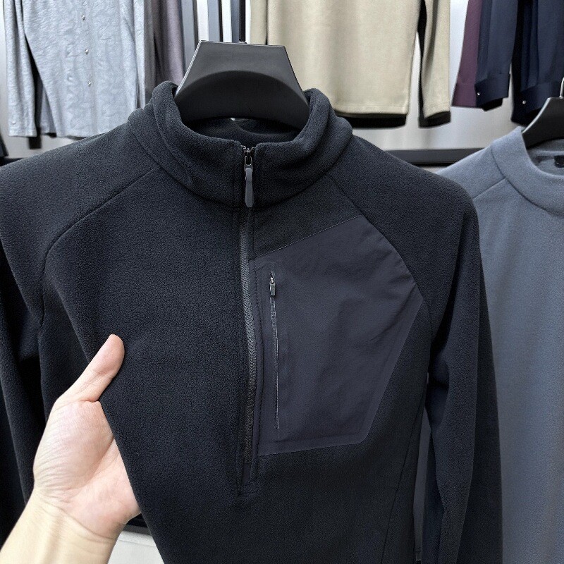 潮牌韩版摇粒绒保暖卫衣男半拉链抓绒高档上衣户外加厚立领打底衫